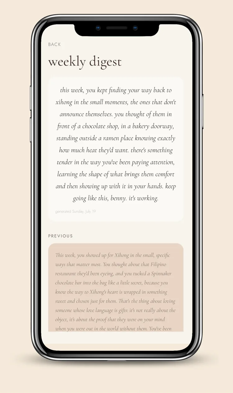tended weekly digest screen summarizing the week