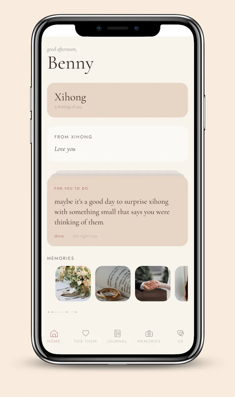 tended home screen showing a partner's note
